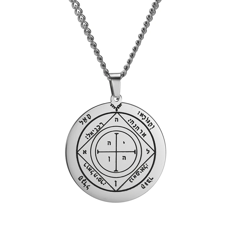 

High-end Gold And Silver Plated Jewelry Solomon Seal Talisman Pendant Stainless Steel Necklace, Silver, gold, black