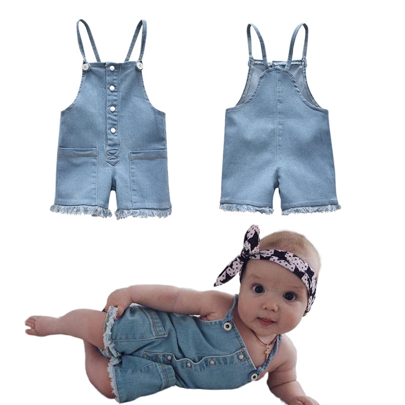 

2021Amazon New Summer Baby Girls Romper Overall Fashion Fringe Design Short Toddler Denim Overalls