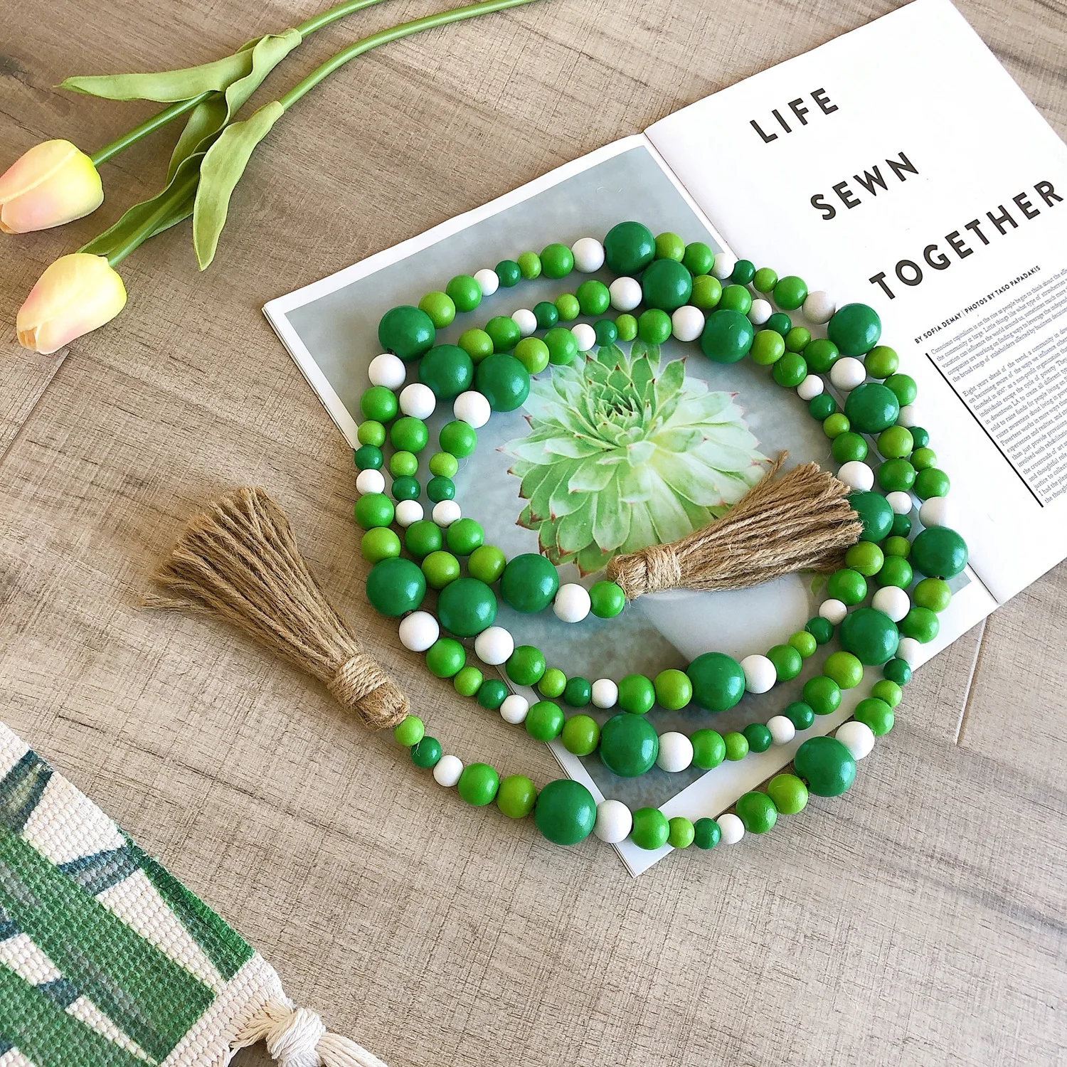 

Creative Hemp Rope Tassels Wooden Beaded For Home Decoration