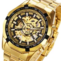 

FORSINING 8042 dropship gold men mechanical watch steel band water resist skeleton automatic business wrist watch reloj