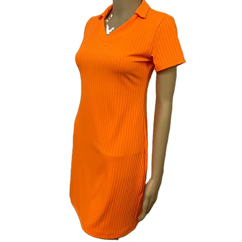 

Women clothing 2021 summer Ladies Casual V Neck Short Sleeve Dresses Woman Ribbed Bodycon One Piece Women Simple Mini Dress, Picture shown
