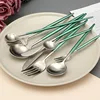 Wholesale high quality home table dinnerware tool use green silver stainless steel fork and spoon