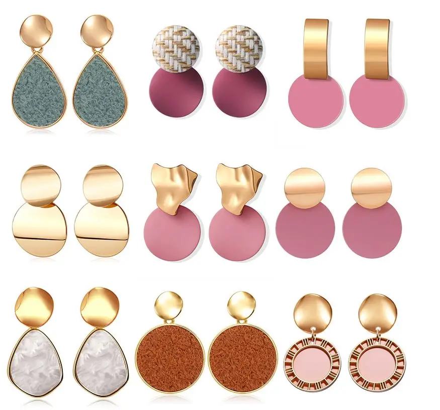 

2021 New Fashion Jewelry Korean Statement Round Earrings For Women Geometric Gold Shell Fluff Dangle Drop Earrings Brincos
