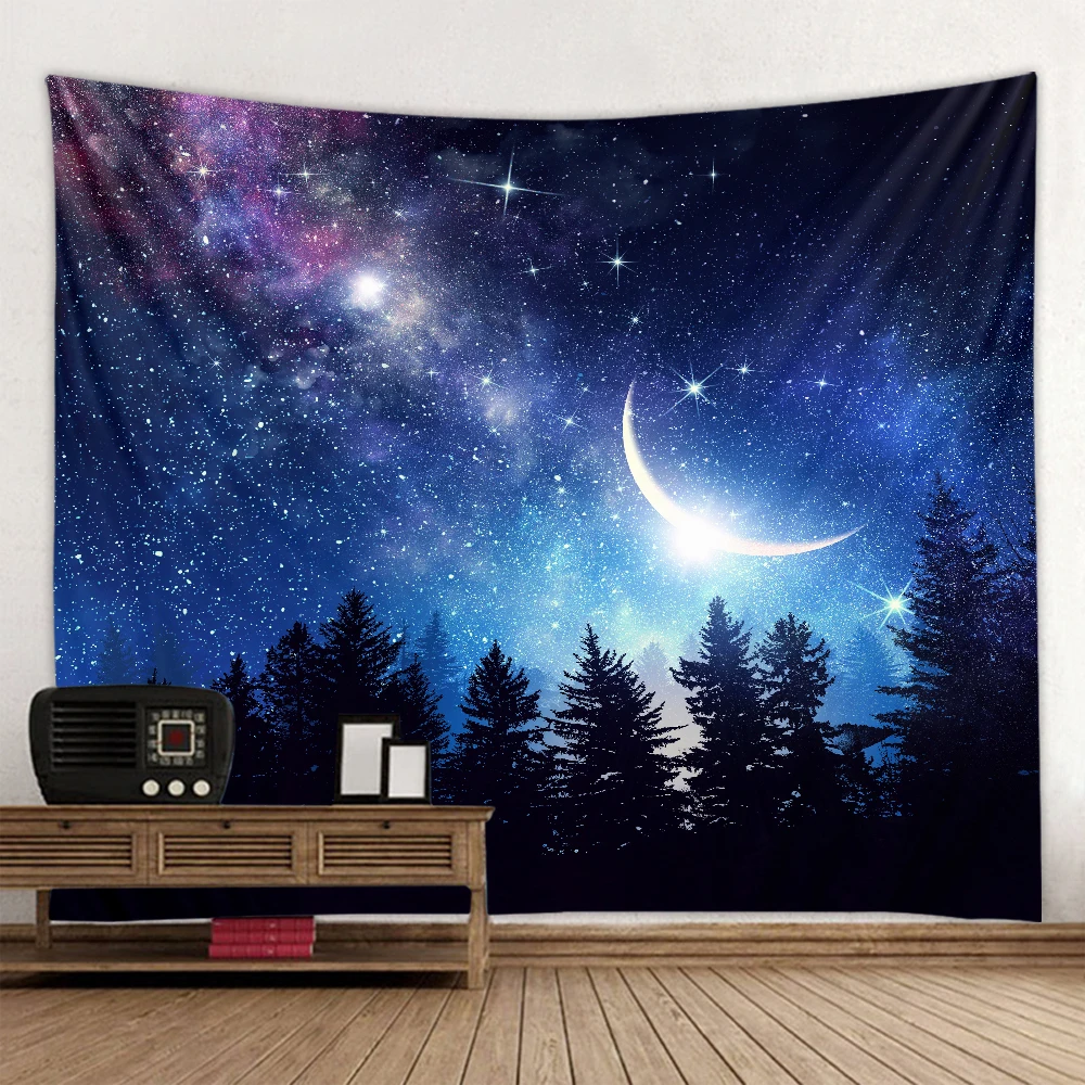 

Night glamour Tapestry Wall Hanging A Starry Sky Tapestry Warm Blue Beach Blanket Home Living room Decorative, Customized color