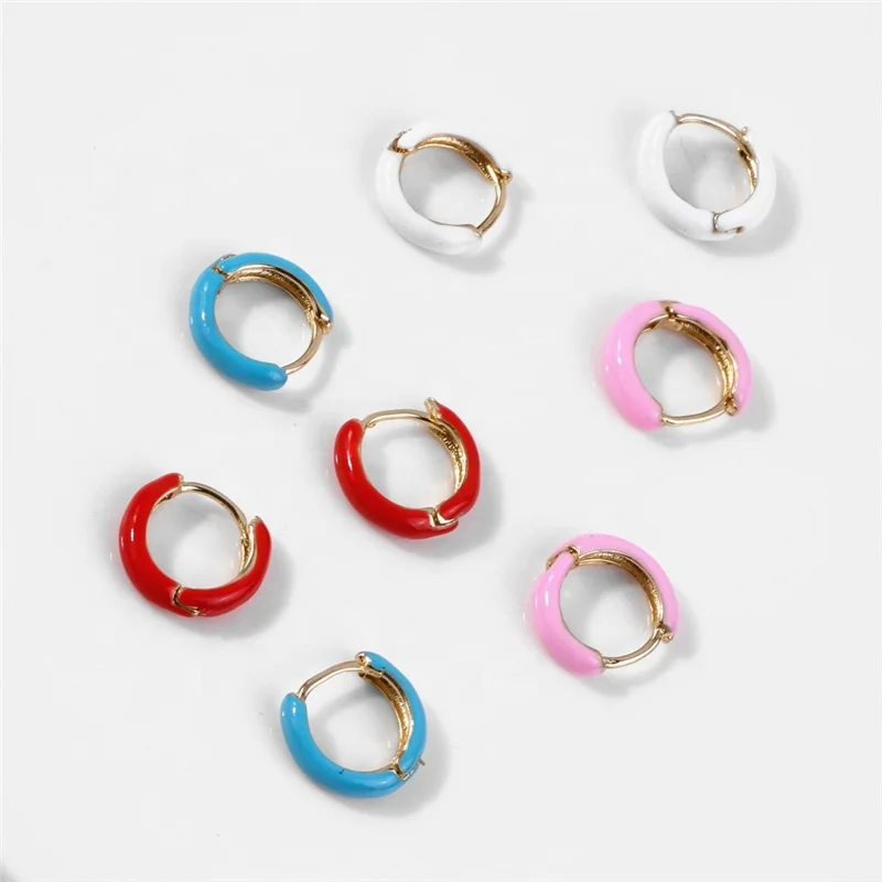 

Wholesale New Arrival Simple Colorful Enamel Ring Hoop Huggie Round Brass Gold Plated Ear Stud Lady Jewelry