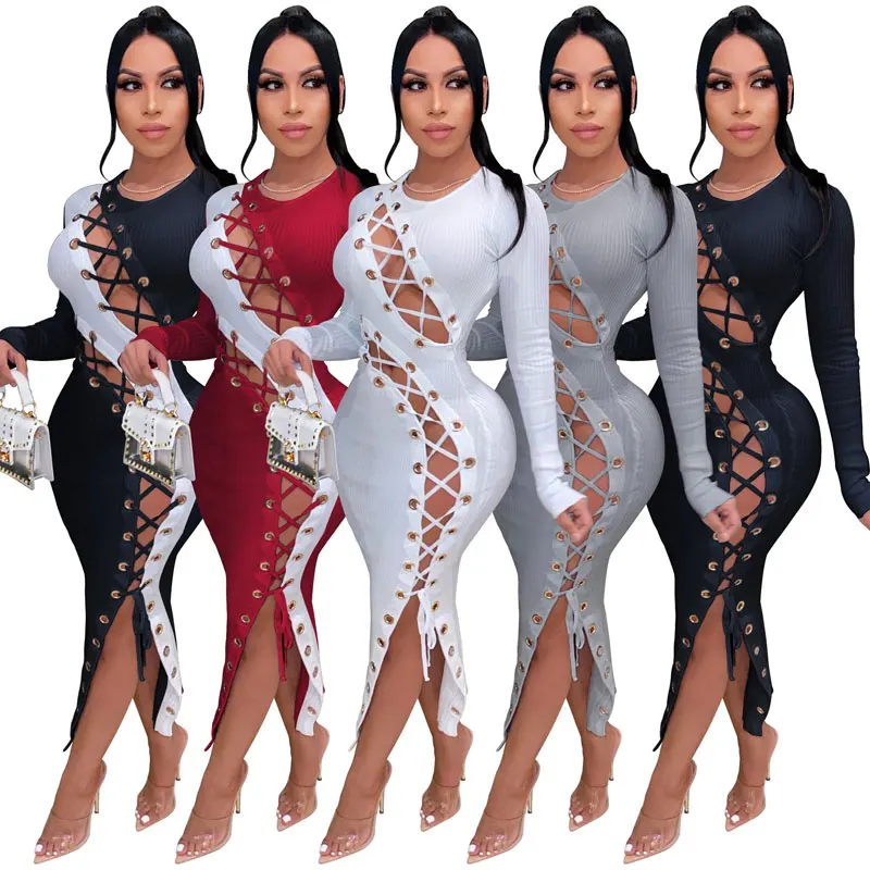 

FS3266A 2021 new style sexy women lace up long dress