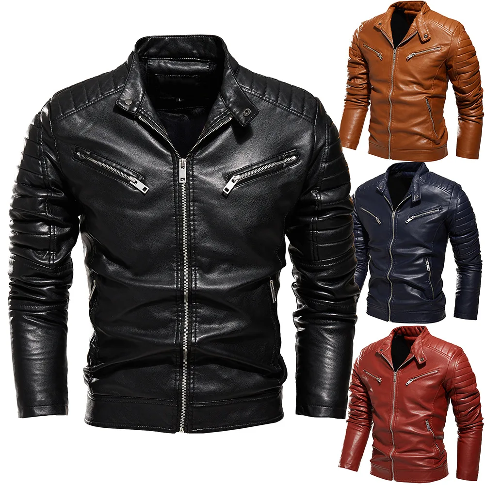 

Factory direct high quality materials Men's brown leather motorcycle jacket men leather coats, Black/white