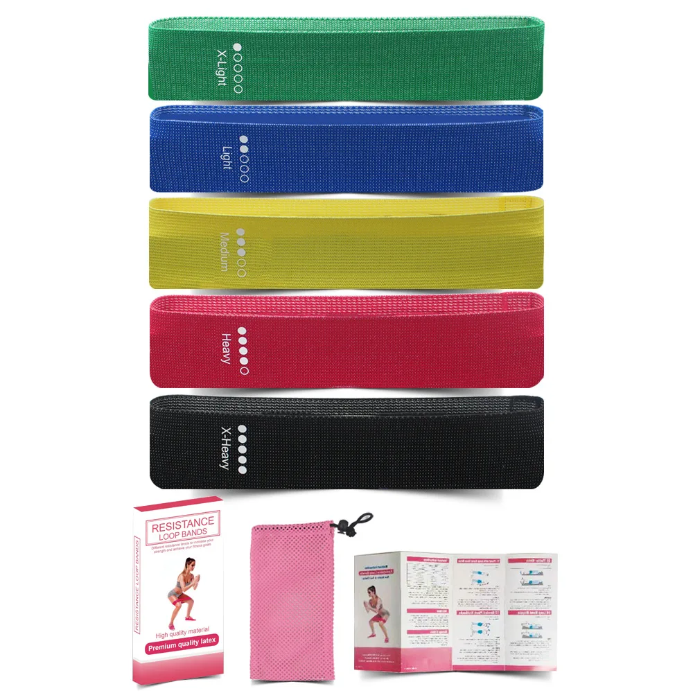

Customized Logo 5 Pieces Set Elastic Resistance Bands Wholesale Loop Hip Exercise Bands, 5 options or customized