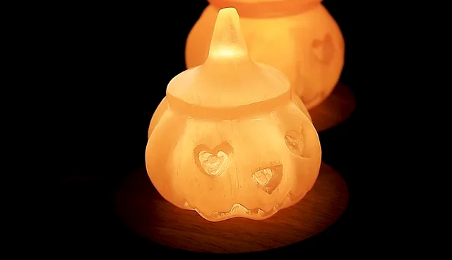 high quality hand carved orange selenite pumpkin light lamp gem