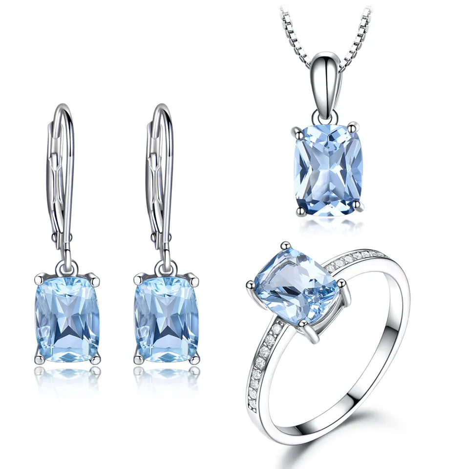 

New Arrival Women 925 Sterling Silver Crystal Blue Cubic Zircon Necklace Earrings Ring Jewelry Sets