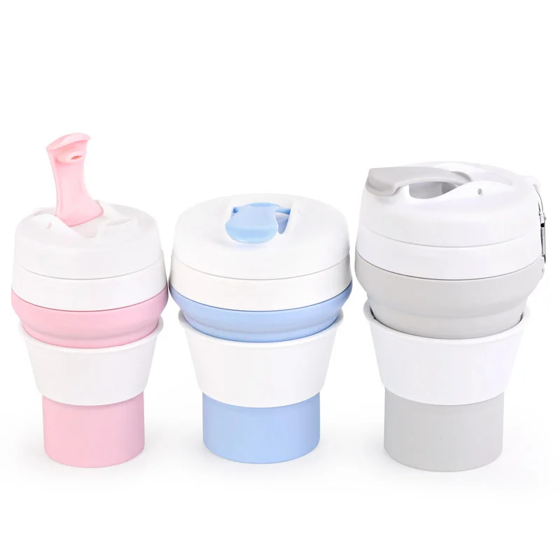 

Factory Price 350ML 480ML 600ML Food Grade Silicone Folding Cup Lids Straw Coffee Mugs, Quartz pink/pastel blue/light gray/blue+yellow/pink/black