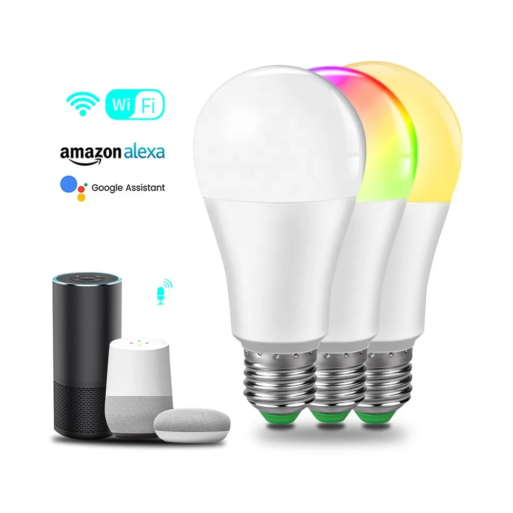 Voice APP Google Alexa Control RGB Cold White Warm White Smart Light Bulb 10W E27 Colorful Dimming