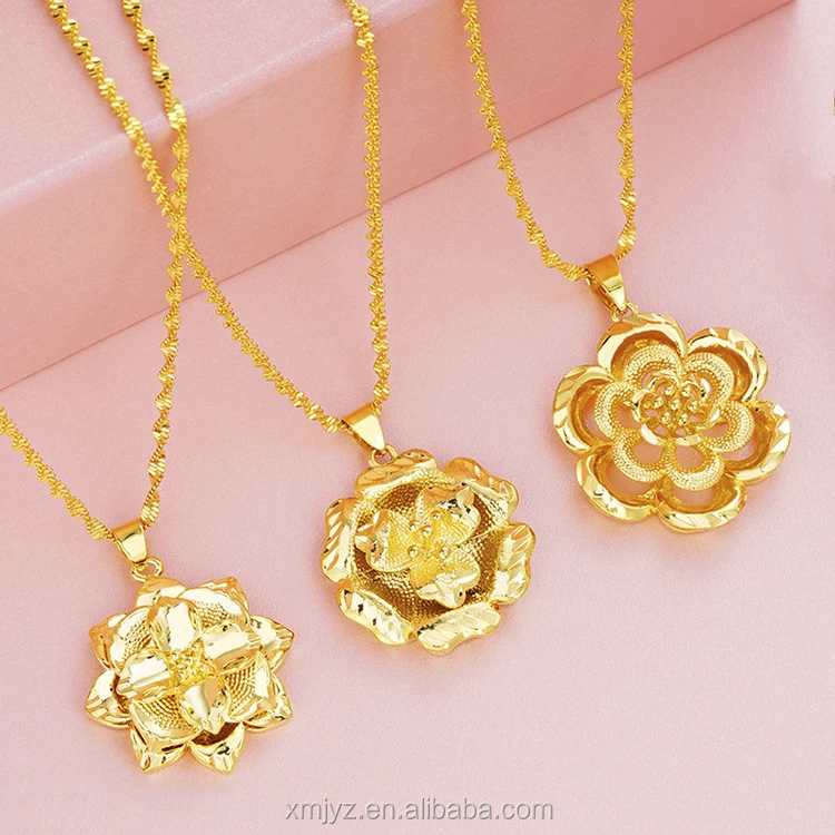 

Gold Plated 24K Gold Large Flower Necklace Pendant Multi-Layer Flower Pendant Necklace Plating Real Gold