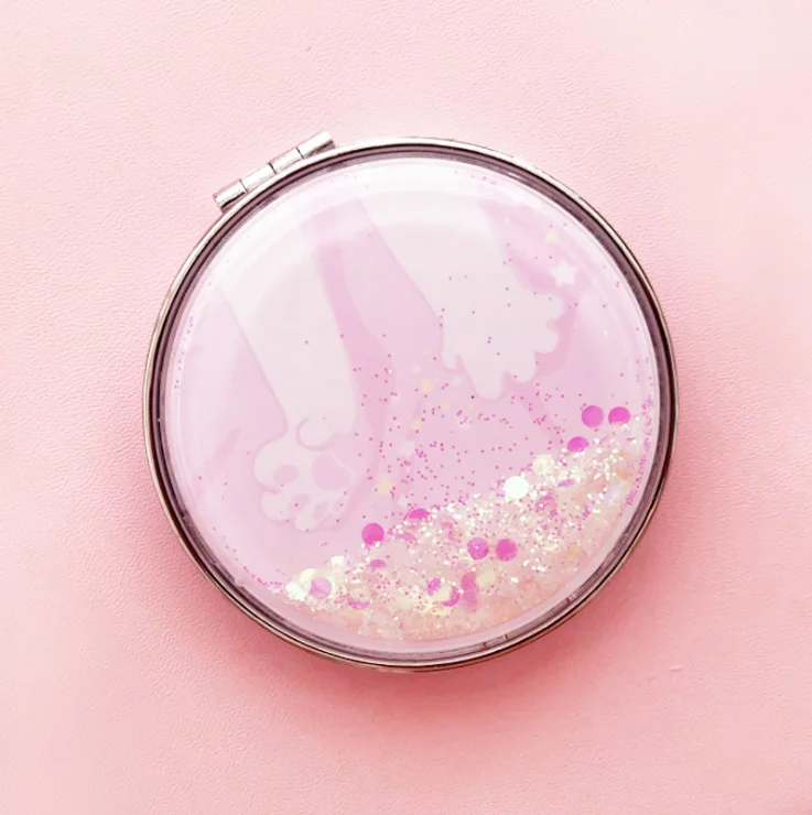 

Pink Girly Series Shiny Crystal Liquid Quicksand Cat Paw Foldable Mirror Starry night Cardcaptor Sakura Dolphin Pocket Mirror