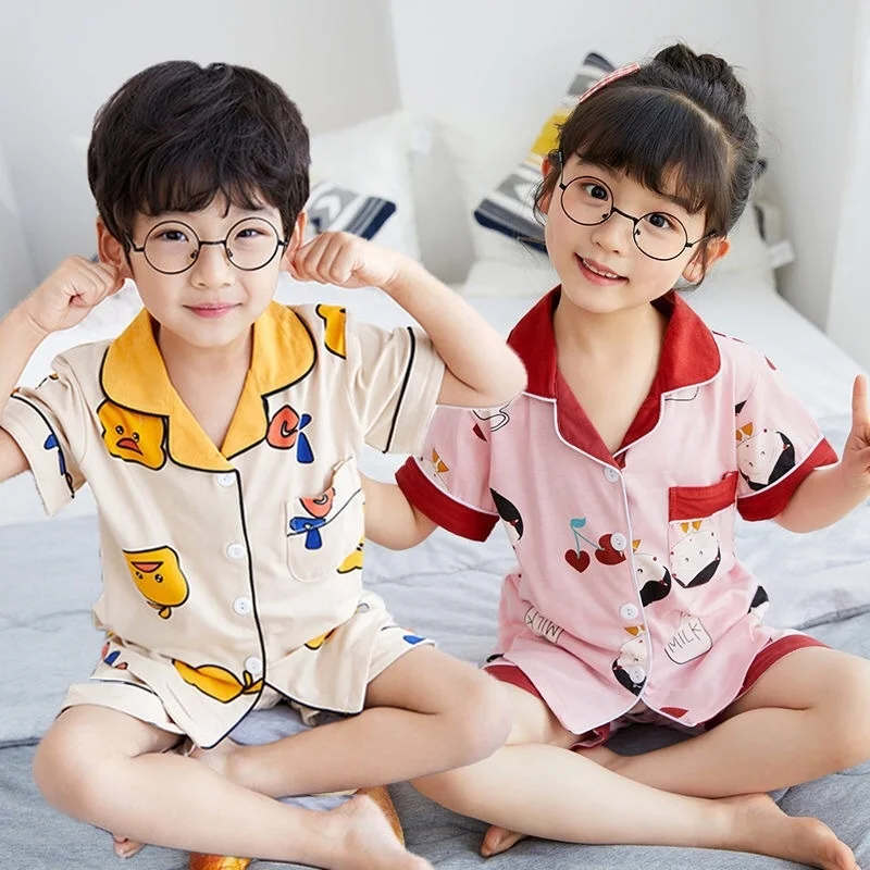 

Summer Children Sleepwear Short Sleeve Baju Tidur Cute Cartoon Pajama Sets Cotton Kids Pajamas, 14 colors