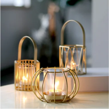 

Hollow out candle jars gold light luxury creative decoration pumpkin lantern iron candlestick