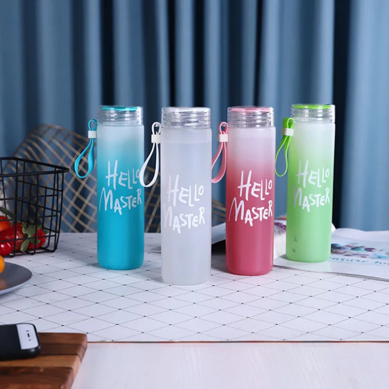 

Wholesale Bulk High Quality Summer Sport Colorful Frosted Portable Airtight Outside Drinking Glass Bottle, Blue/purple/green/clear