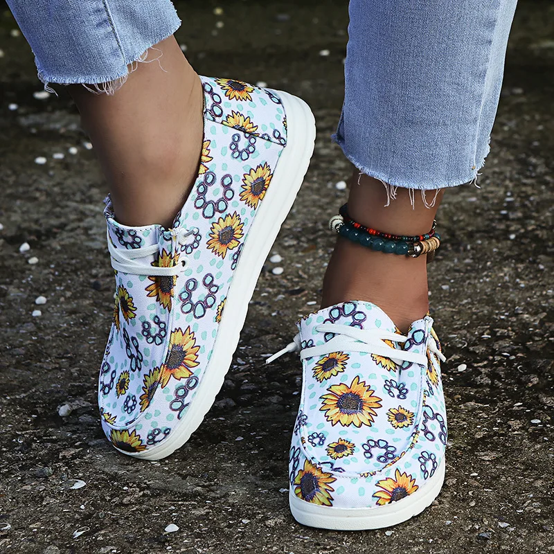 

WK-108 2021 fashion floral print Casual flat canvas shoes for women summer sports shoes wholesale, Picture show