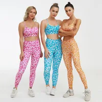 

Printing Gym Yoga Clothing Halter Sports Crop Tank Top Tube Bra and High Waist Leggings Workout Suit Set