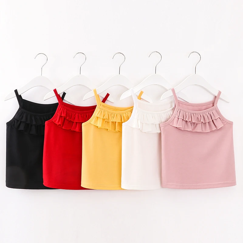 

Wholesale Cotton Baby Singlet Girls Undershirts Custom Logo Solid Color Summer Kids Underwear Vest Girl Tank Tops, Black pink red yellow