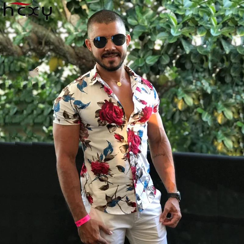 

Coldker Summer Fashion Mens Shirt Slim Fit Short Sleeve Floral Shirt Mens Clothing Trend Mens Casual Flower Shirts