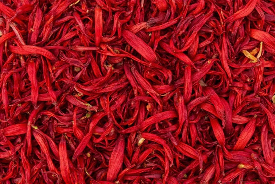Close-up photograph of saffron threads showing deep red color with slight orange tips, arranged on a white background with measurement scale