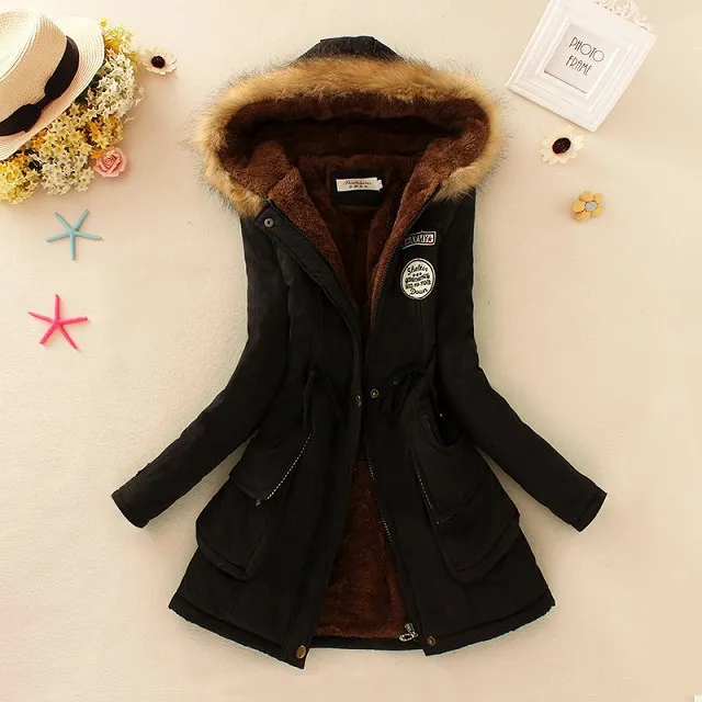 

Coldker Womens Warm Fur Collar Long Coat Hooded Slim Winter Parka Outwear Jacket, Customized color