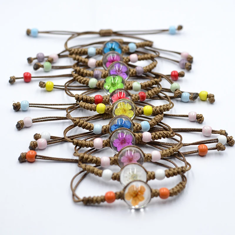 

12-color hand-woven girl plant dried flower bracelet glass jewelry factory wholesale