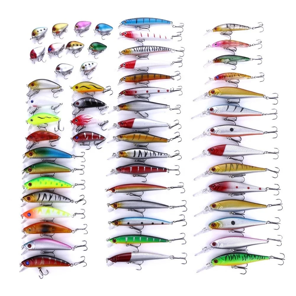 

RTS 56PCS Mixed fish kit Minnow Wobblers Crankbait Hard Bait Tackle Artificial Fishing Lure SetFishing Lures, As picture show