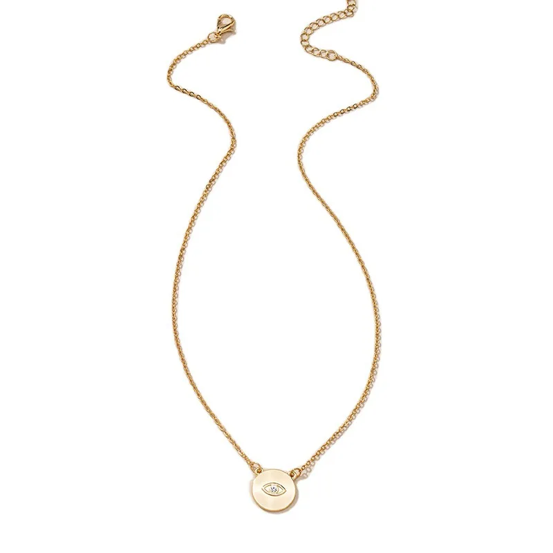 

Trendy Rhinestone Abstract Eyes Round Disc Pendant Necklace Minimalist Temperament Clavicle Chain Women Jewelry Party