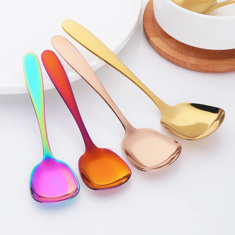 

Creative Metal Ice Cream Shovel Scoop Stainless Steel Custom Square Gold Spoons for Dessert Soup Testing