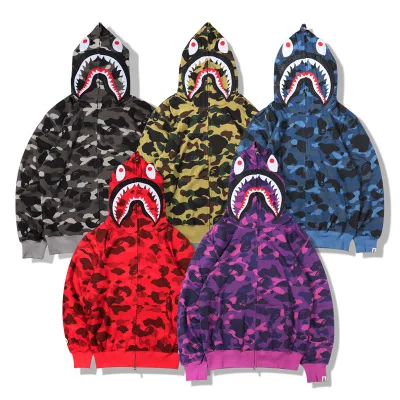 

Best Design Bape Ape Shark Camo Hoodie Fashion Casual Teenage Adult Sweater Full Zipper Unisex Jacket, As picture or customized make
