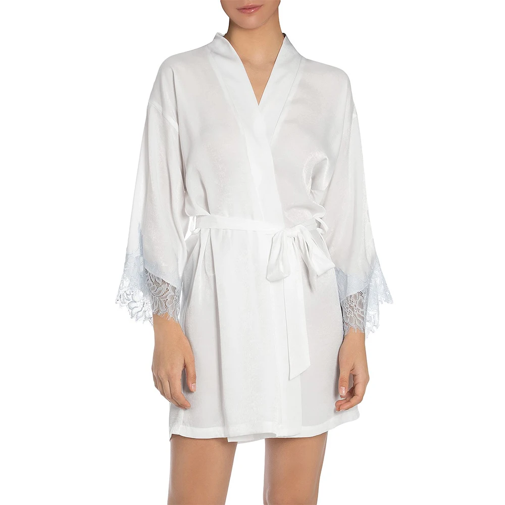 

Beta new wholesale women's silk nightgown sexy satin robes bridesmaid lace pajamas robes loungewear satin women's sleepwear, White