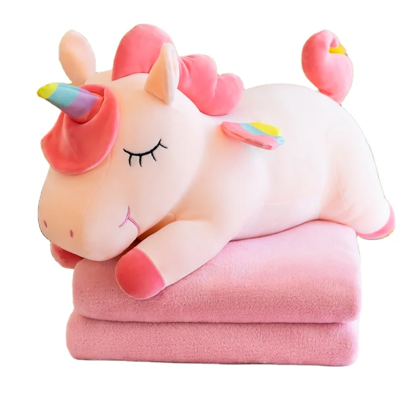 

Kids Nap Time Stuffed Animal Blanket plush Toys Car travel Unicorn pillow blanket