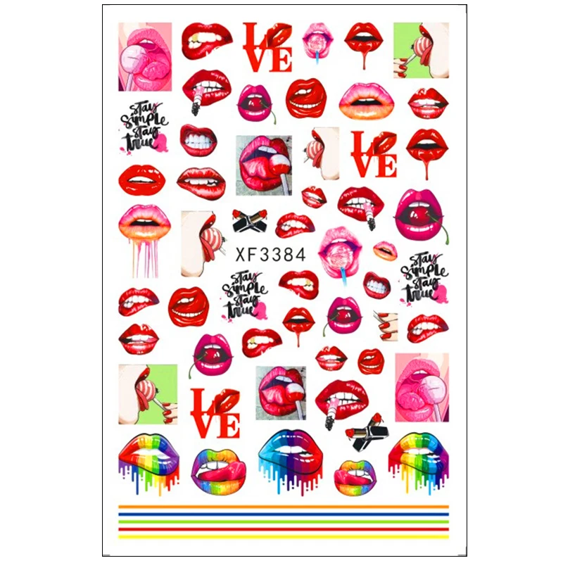 

XF series 3384- 3395 New Red sexy lips design Nail Stickers for Nail Decoration