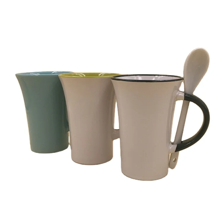 

Custom logo creative hand painting enamel cup ceramic mug with spoon, Customized