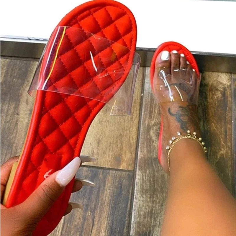 

2021 Fashion Flat Heel Transparent Upper Women Slippers Clear PVC Upper Open Toe Casual Slides Outdoor Slide Sandals, Red,black,pink,silver,gold