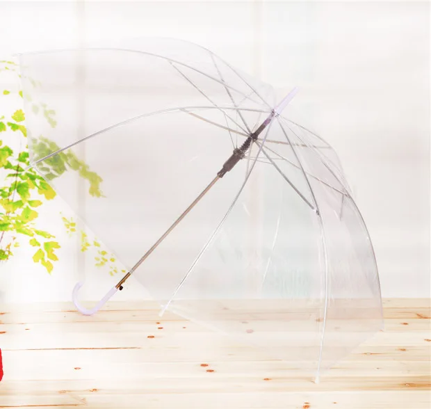 

P258 Clear Transparent Rain Umbrella PVC Rain Dome Rain Sun Shade Long Handle Straight Stick Umbrella, Colors