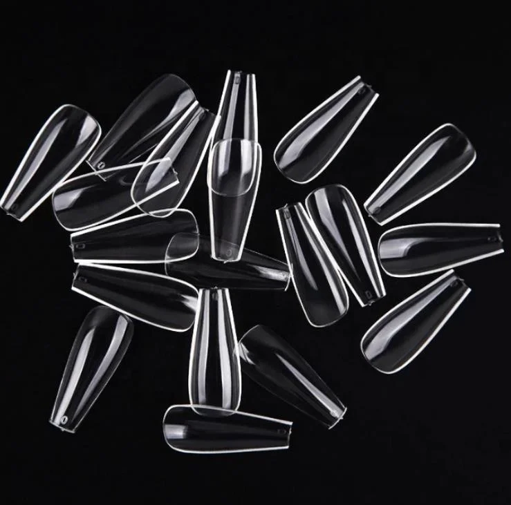 

narrow tapered Full Cover acrylic coffin clear nail tips box, 3 colors