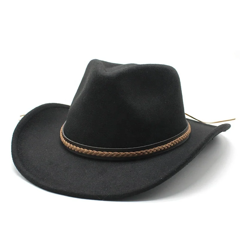 

Wholesale Hot Sale Cheap Vintage Faux Wool Felt Cowboy Hats Western Fedora mexican Cowboy Hats for Women Men Fall Winter Fashion