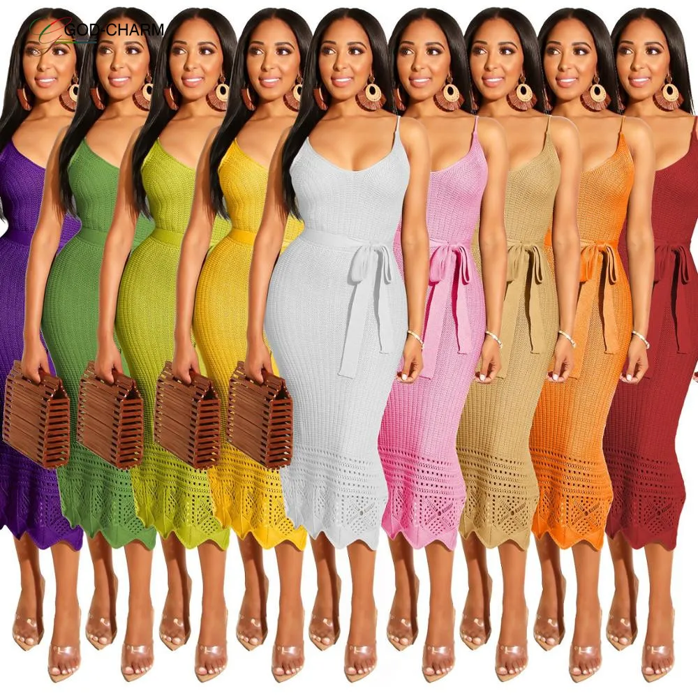 

GC-66862505 Wholesale 2019 Summer Fashion Nude Bodycon Lace Tie Halter Sexy Casual Beach Maxi Dress African Clothing