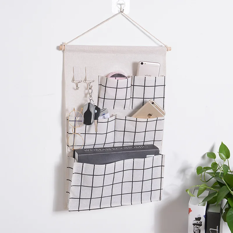 

cotton linen fabric wall hanging storage bag student dormitory home office door debris organizer folding hanging