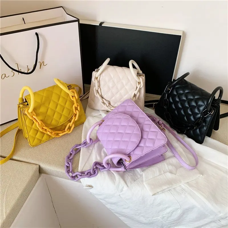 

Solid Color Crossbody Summer Stylish Stone Pattern Handle Bag Chain Ladies Purses Bags Women Handbags