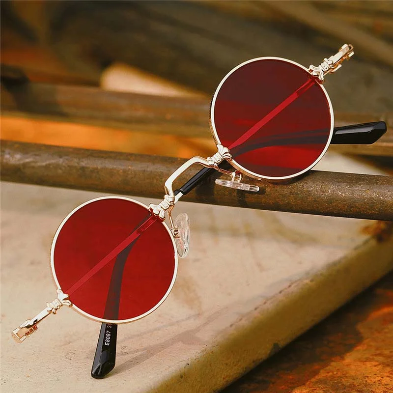 

Women and men retro punk ocean lens metal frames rock small round sunglasses