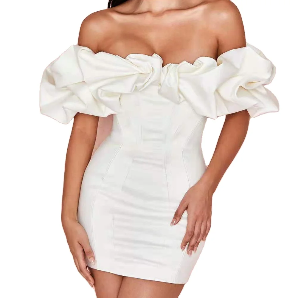 

2021 European and American Ruffle one-shoulder tube top halter dress, Picture