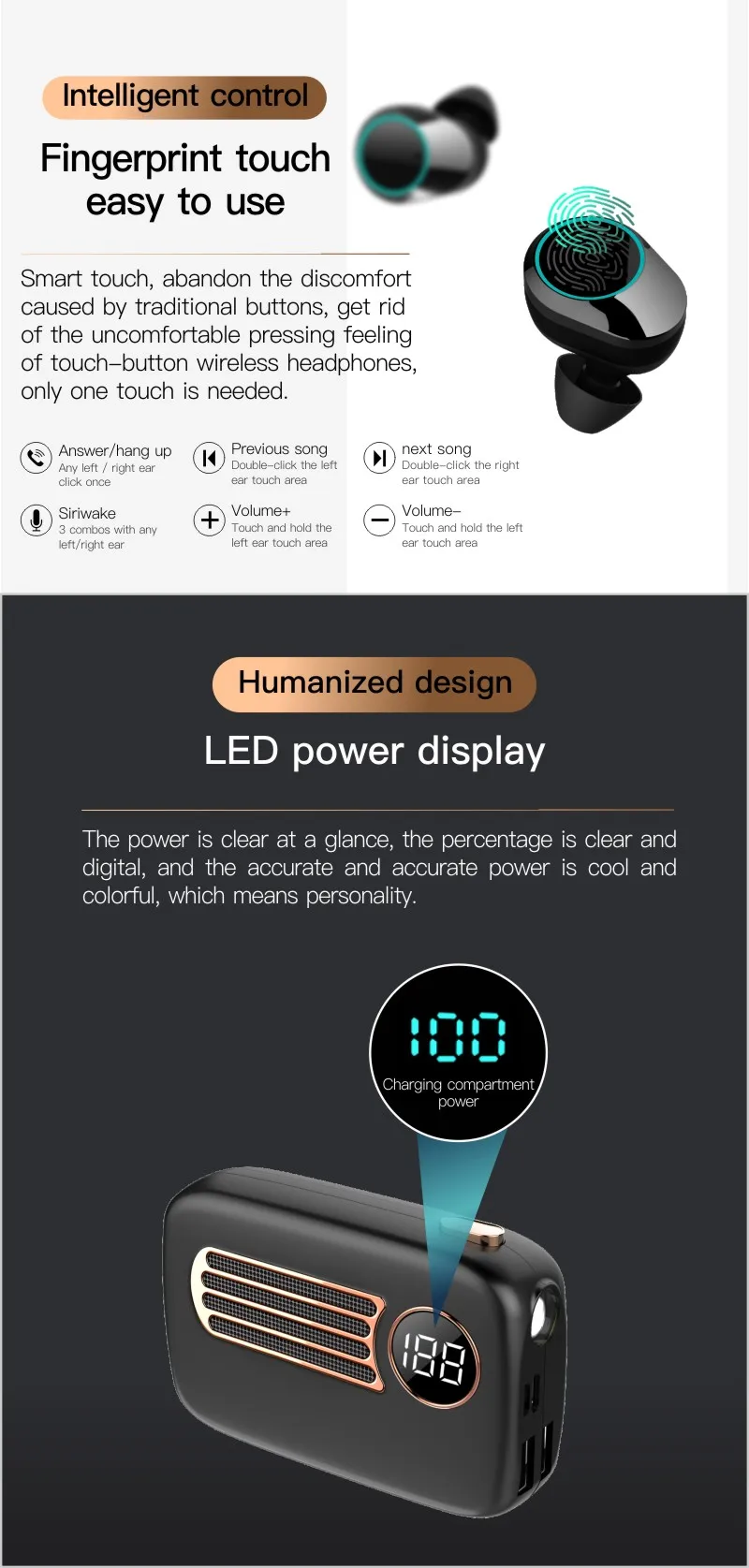 IPX7 Waterproof Wireless Earphone True G09 Support Touch Control with 5000mAh Battery Capacity - ANKUX.COM