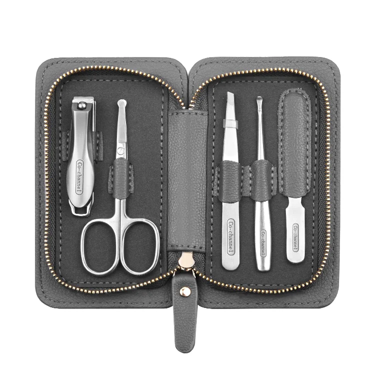 

High quality pu zipper leather bag 5 combo professional men's pedicure nail set