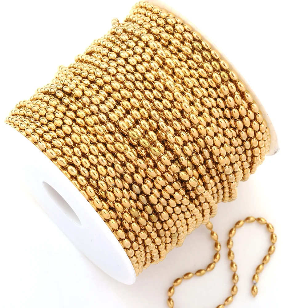 

18k stainless steel rice grain ball chain vacuum plating rice grain chain gold plated chain roll for jewelry making