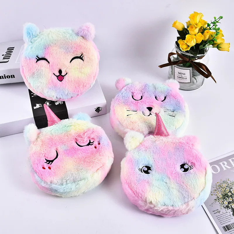 

MSYO Fashion Accessories Cartoon Animal Unicorn Cat Toy Coin Storage Bag Kids Color Plush Tie Dye Mobile Phone Bags