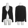Women 100% Polyester Loop Yarns Turndown Collar Knit Cardigan